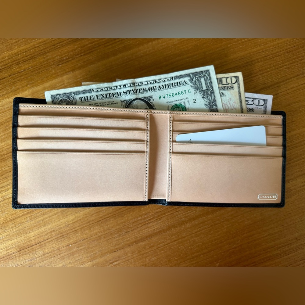 Coach Beige and Black Leather Men's Wallet
